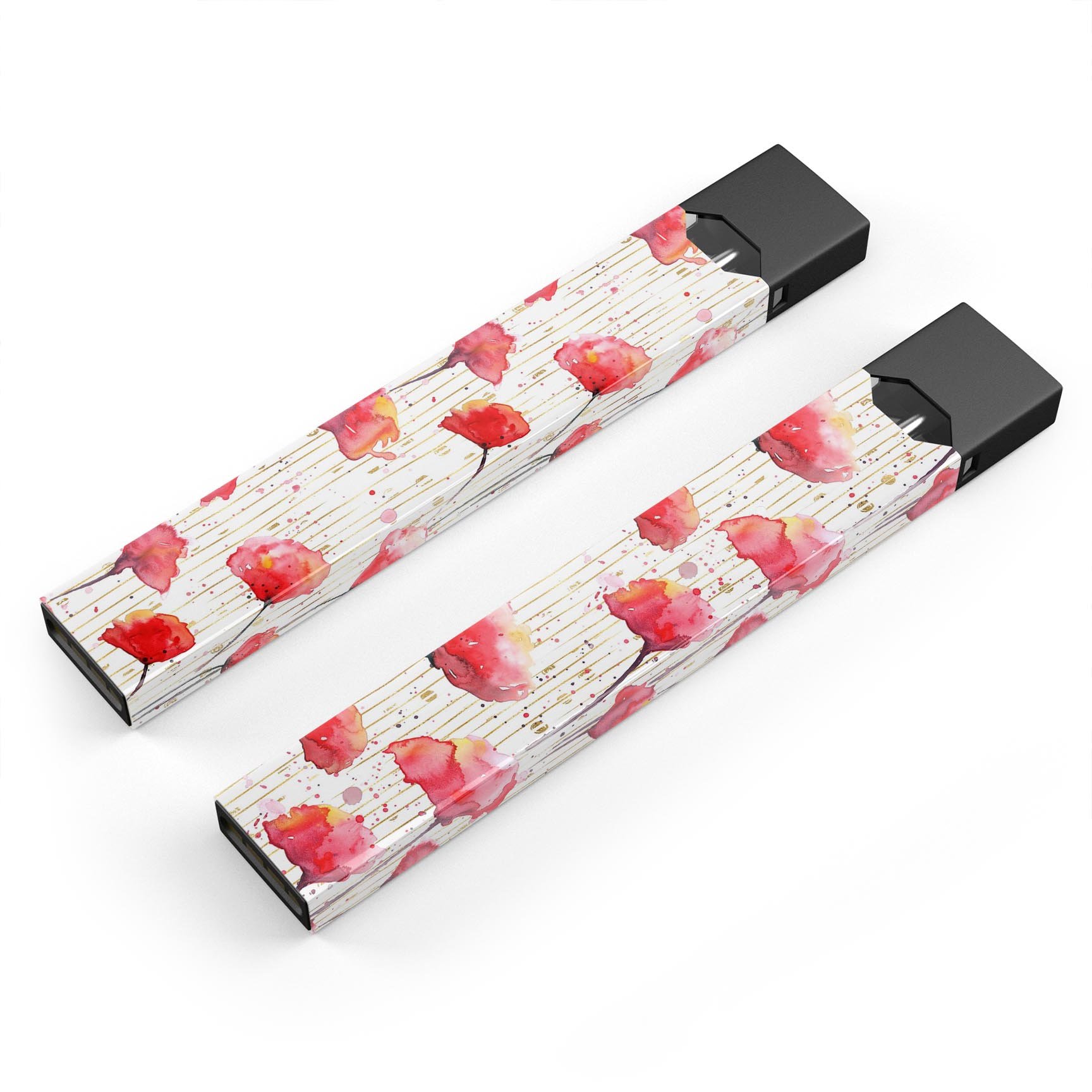 Karamfila Watercolo Poppies V15 skin-wrap for JUUL device featuring vibrant poppy design and protective layers.